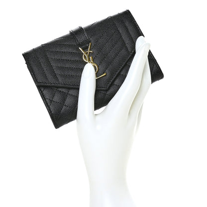 Saint Laurent Grain De Poudre Textured Mixed Matelasse Triquilt Small Monogram Envelope Wallet Black 2 of 7