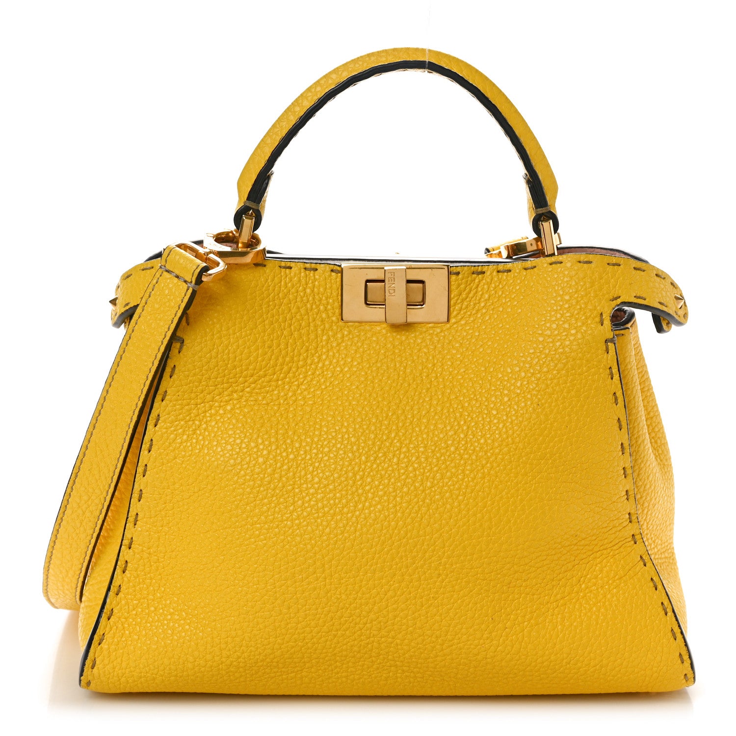 Fendi Cuoio Romano Selleria Chamois Medium Peekaboo Iconic Essentially Satchel Limone Cipria White 1 of 14