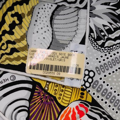 Hermes Silk Sieste Au Paradis Scarf 90 Jaune Vif Violet Gris 6 of 7
