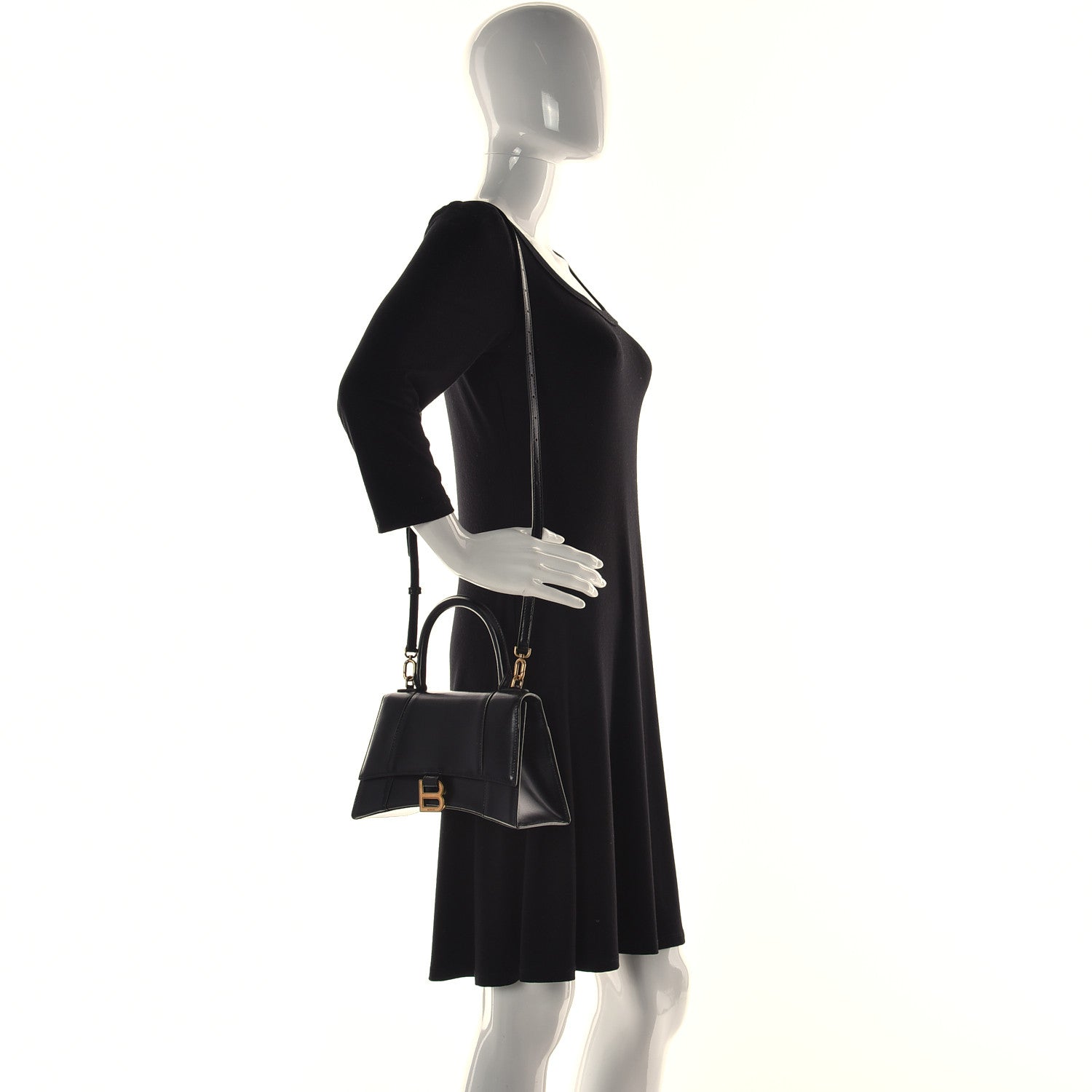 Balenciaga Shiny Box Calfskin Small Hourglass Top Handle Bag Black 2 of 24