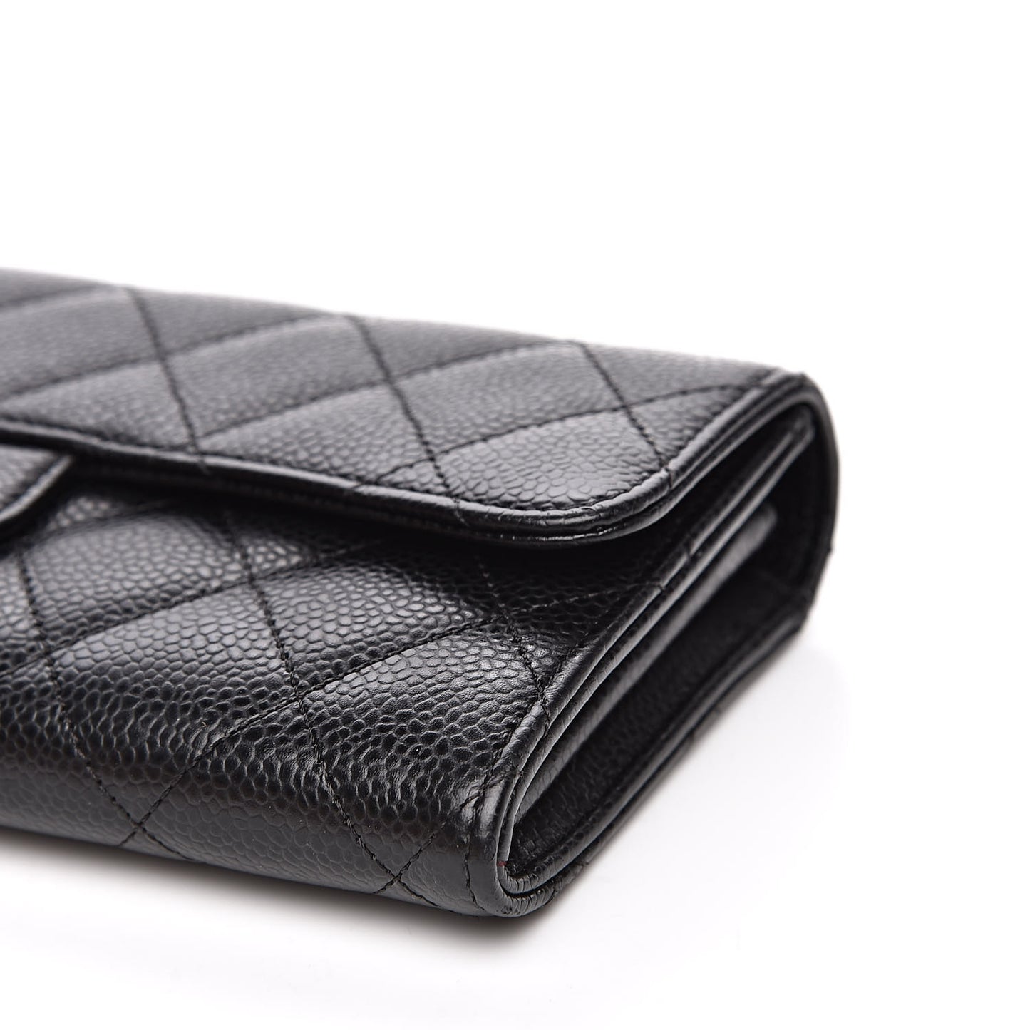 Caviar Quilted Large Gusset Flap Wallet Black
