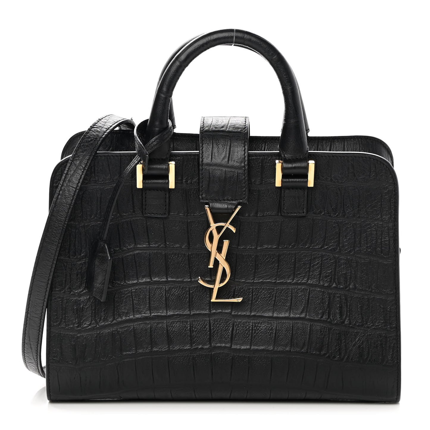 Calfskin Crocodile Embossed Monogram Baby Cabas Black