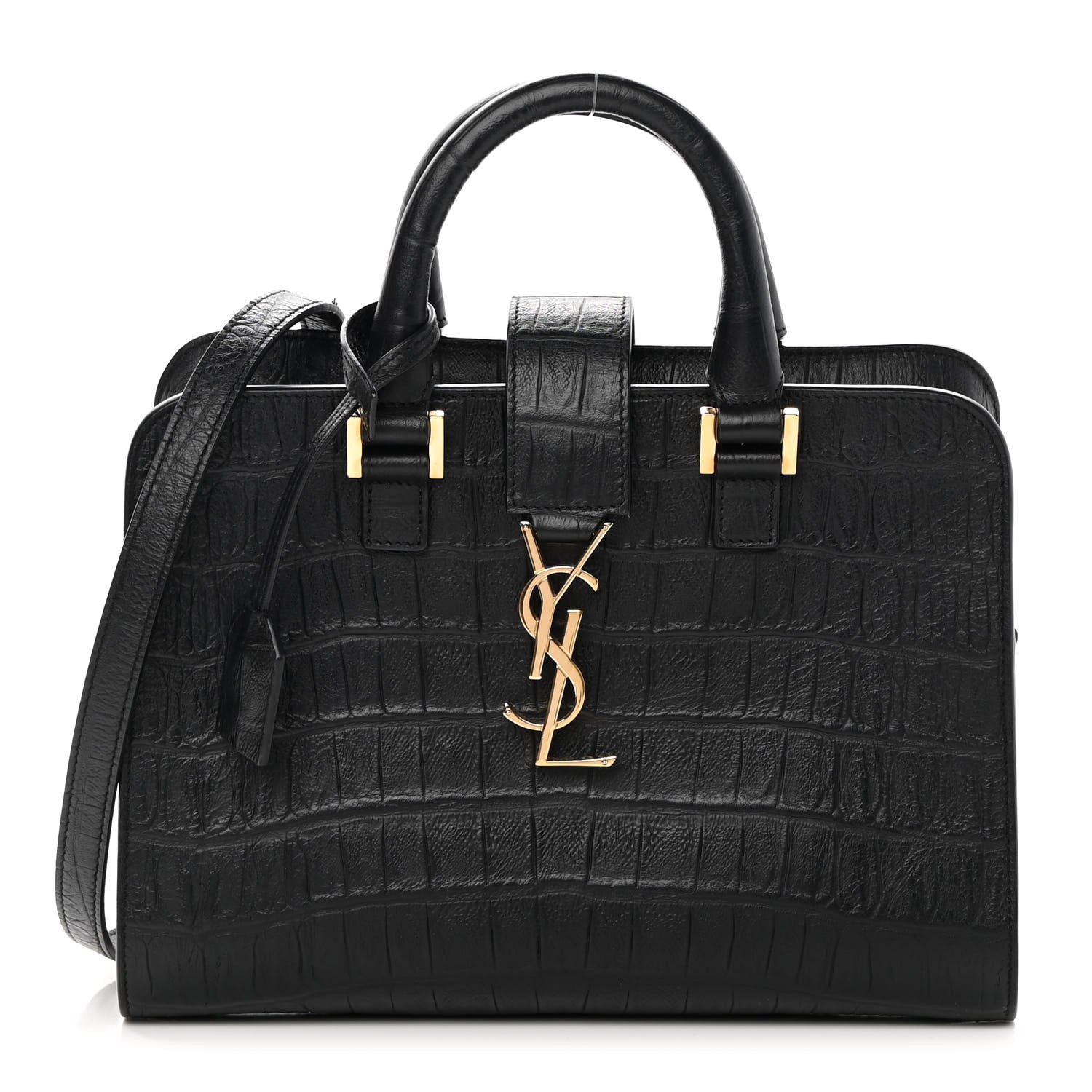 Saint Laurent Calfskin Crocodile Embossed Monogram Baby Cabas Black 1 of 11