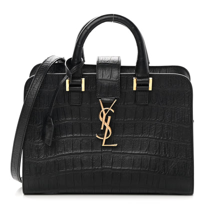 Saint Laurent Calfskin Crocodile Embossed Monogram Baby Cabas Black 1 of 11
