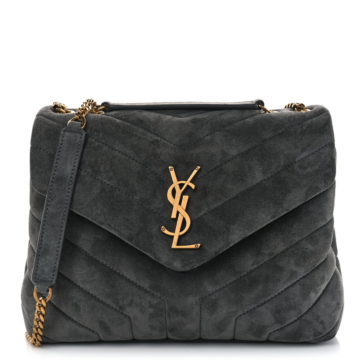 Suede Calfskin Y Quilted Monogram Small Loulou Chain Satchel Storm