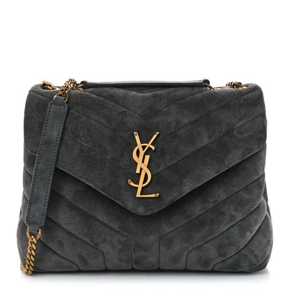Saint Laurent Suede Calfskin Y Quilted Monogram Small Loulou Chain Satchel Storm 1 of 11