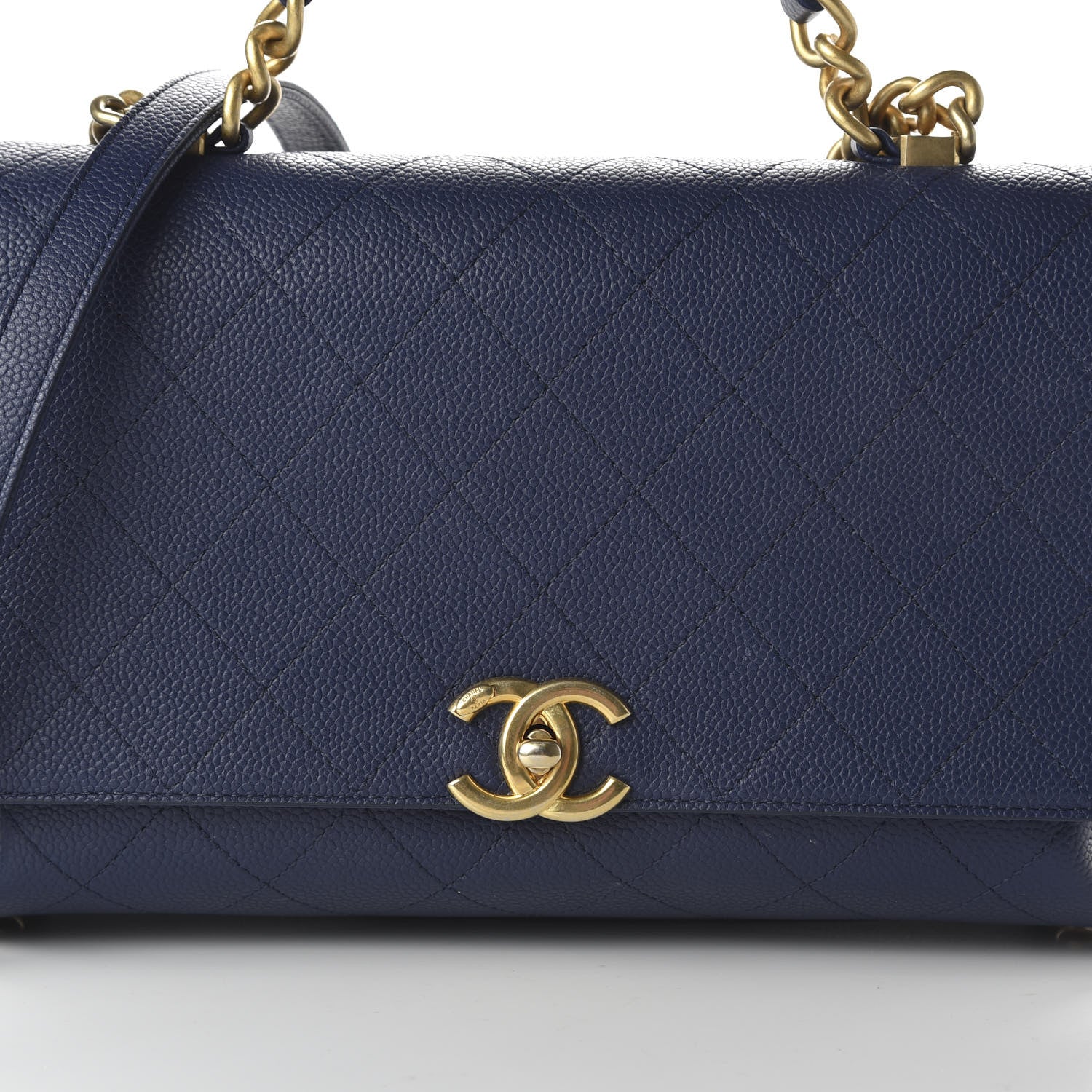 Chanel Grained Calfskin Stitched Flap Navy Blue 11 of 12
