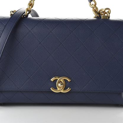 Chanel Grained Calfskin Stitched Flap Navy Blue 11 of 12