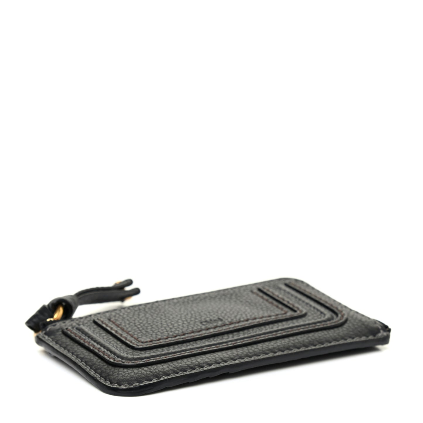 Grained Calfskin Medium Marcie Zip Card Holder Black
