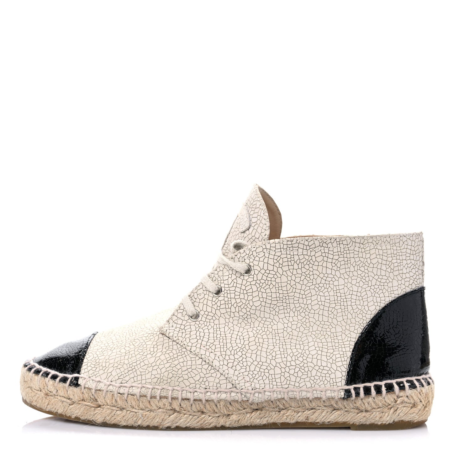Crackled Calfskin High Top Espadrilles 38 Light Beige Black