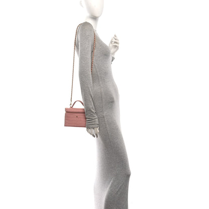 Chanel Calfskin Crocodile Embossed Crococo Top Handle Slim Vanity Case With Chain Light Pink 2 of 11