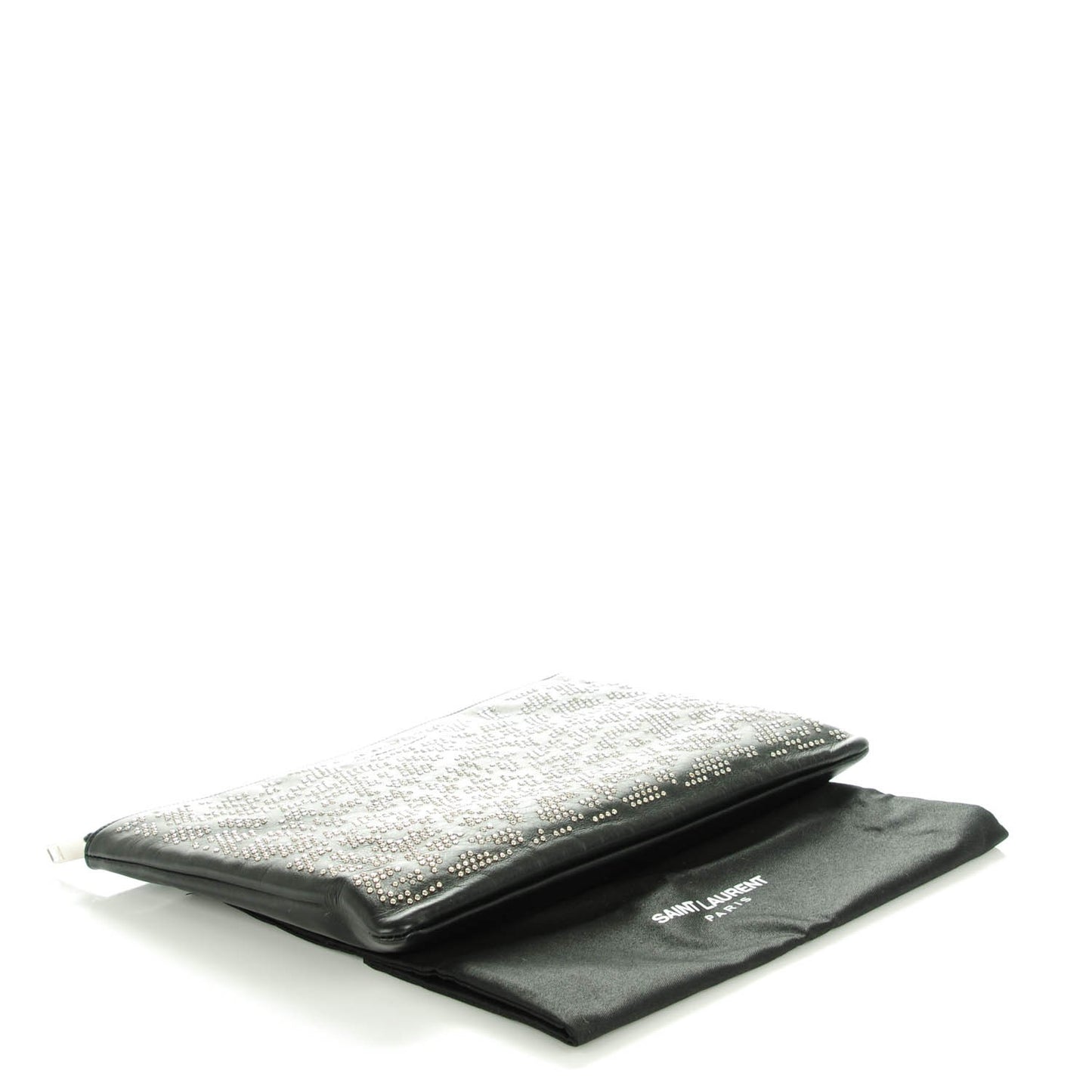 Smooth Calfskin Micro-Studded Letters Zip Clutch Black