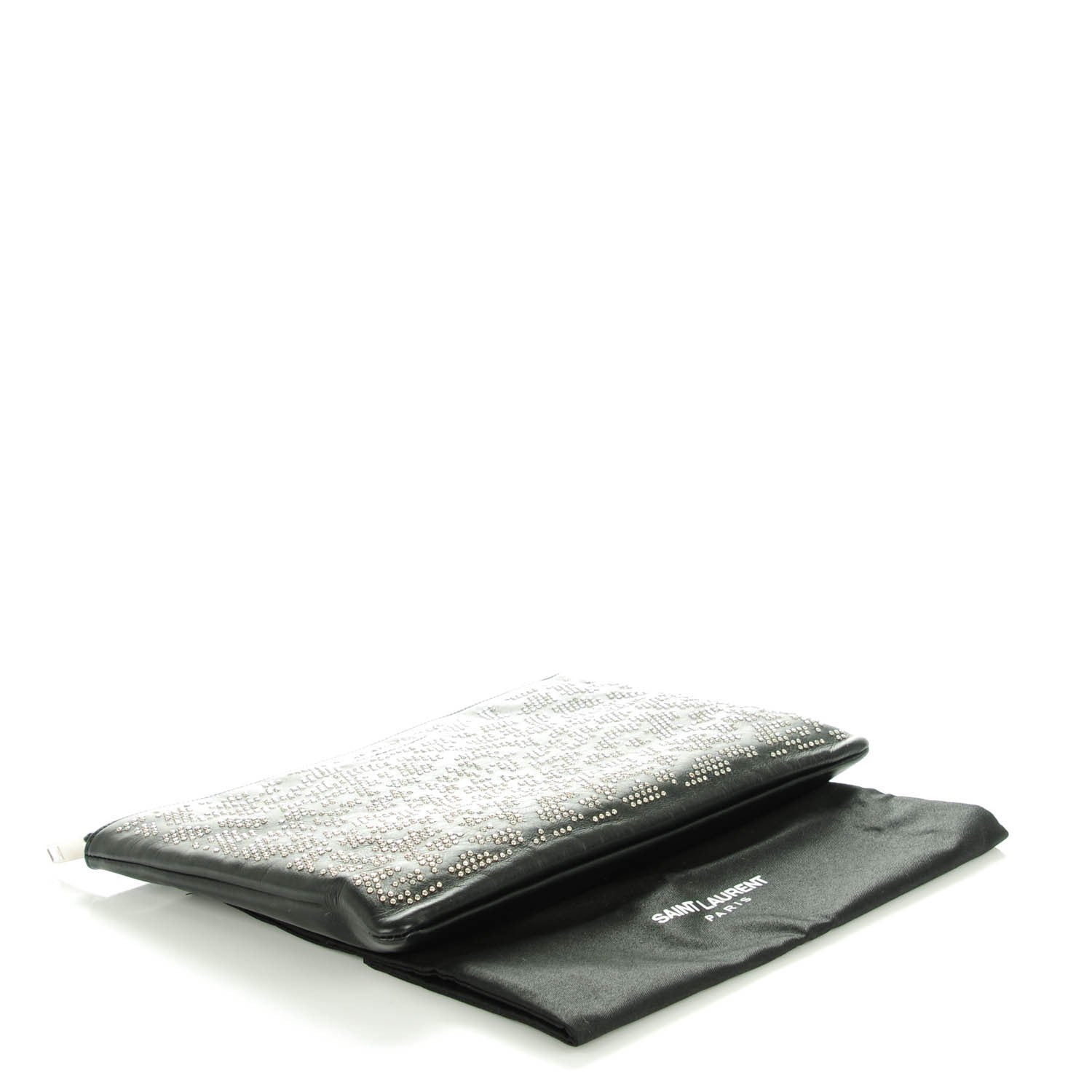 Saint Laurent Smooth Calfskin Micro-Studded Letters Zip Clutch Black 4 of 7