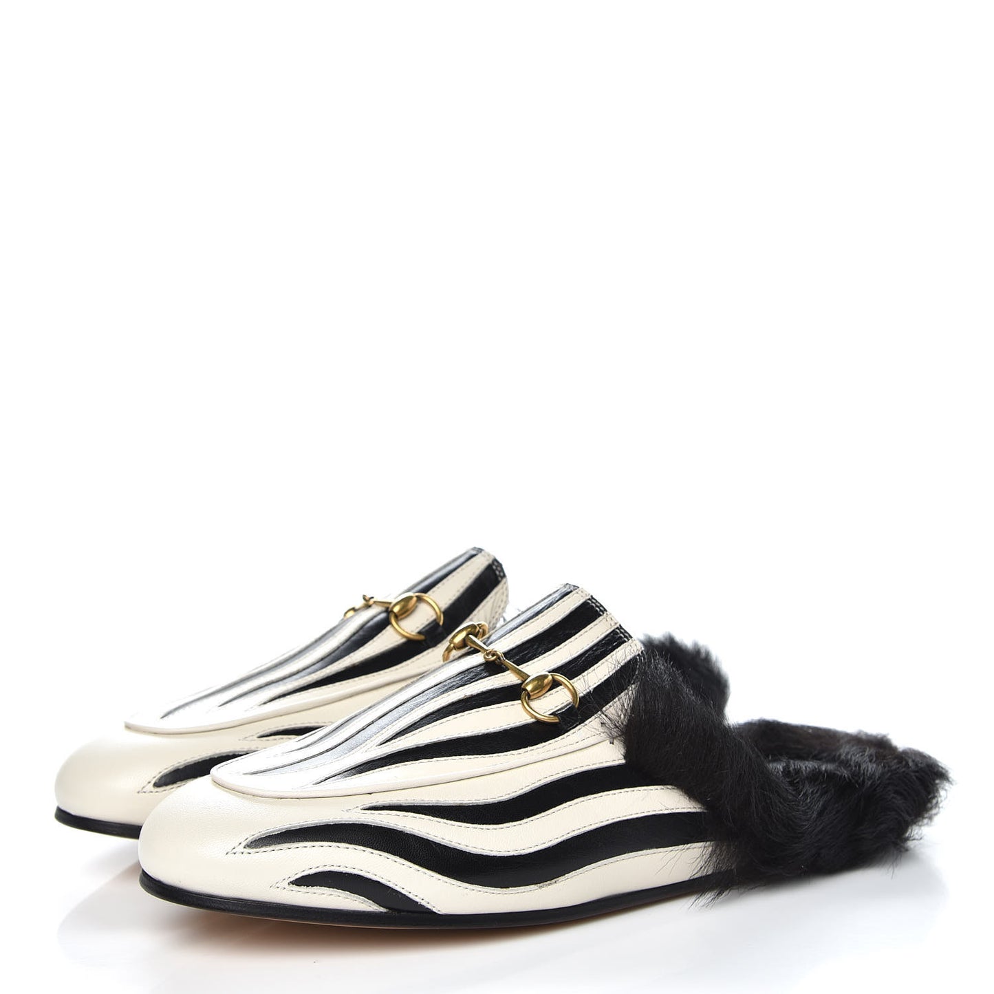 Malaga Kid Fur Zebra Inlay Womens Princetown Slippers 41 Mystic White Black