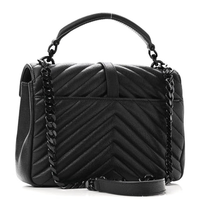 Saint Laurent Sheepskin Matelasse Chevron Monogram Monochrome Medium College Bag Black 3 of 10