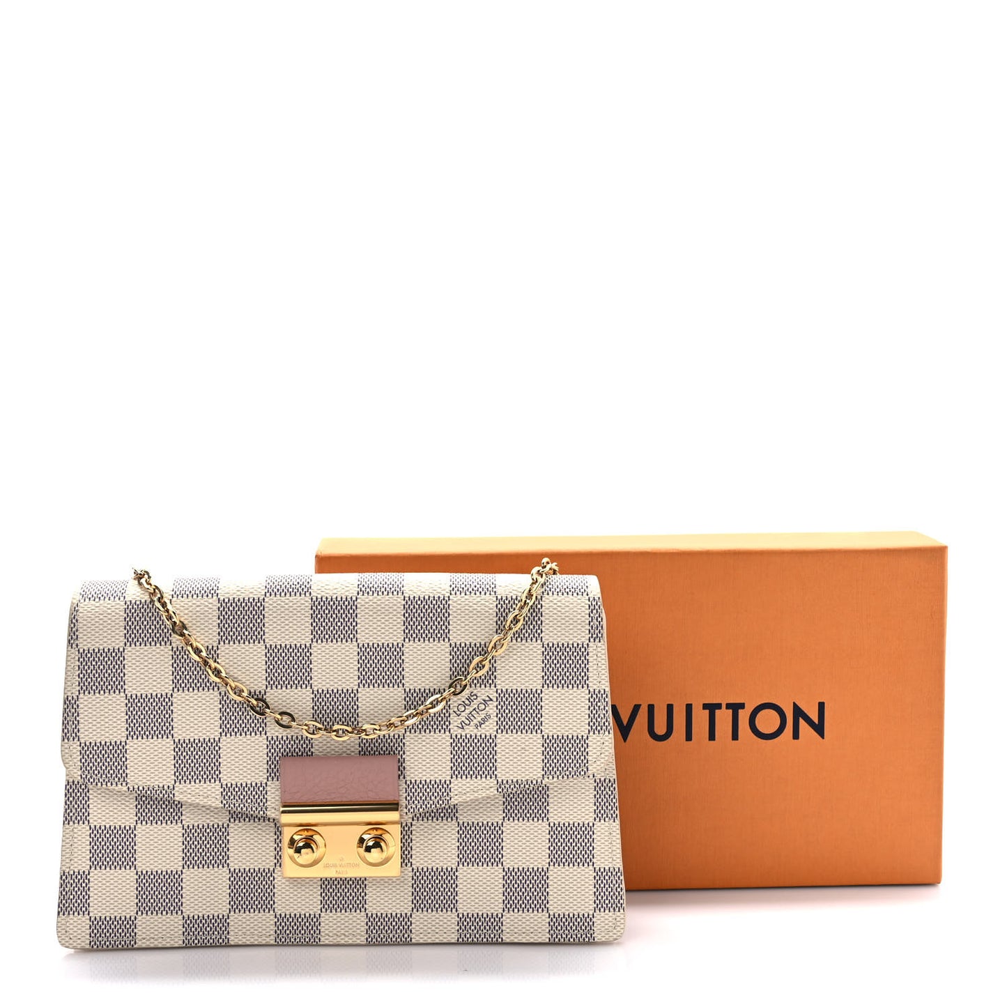 Damier Azur Croisette Chain Wallet Rose Ballerine