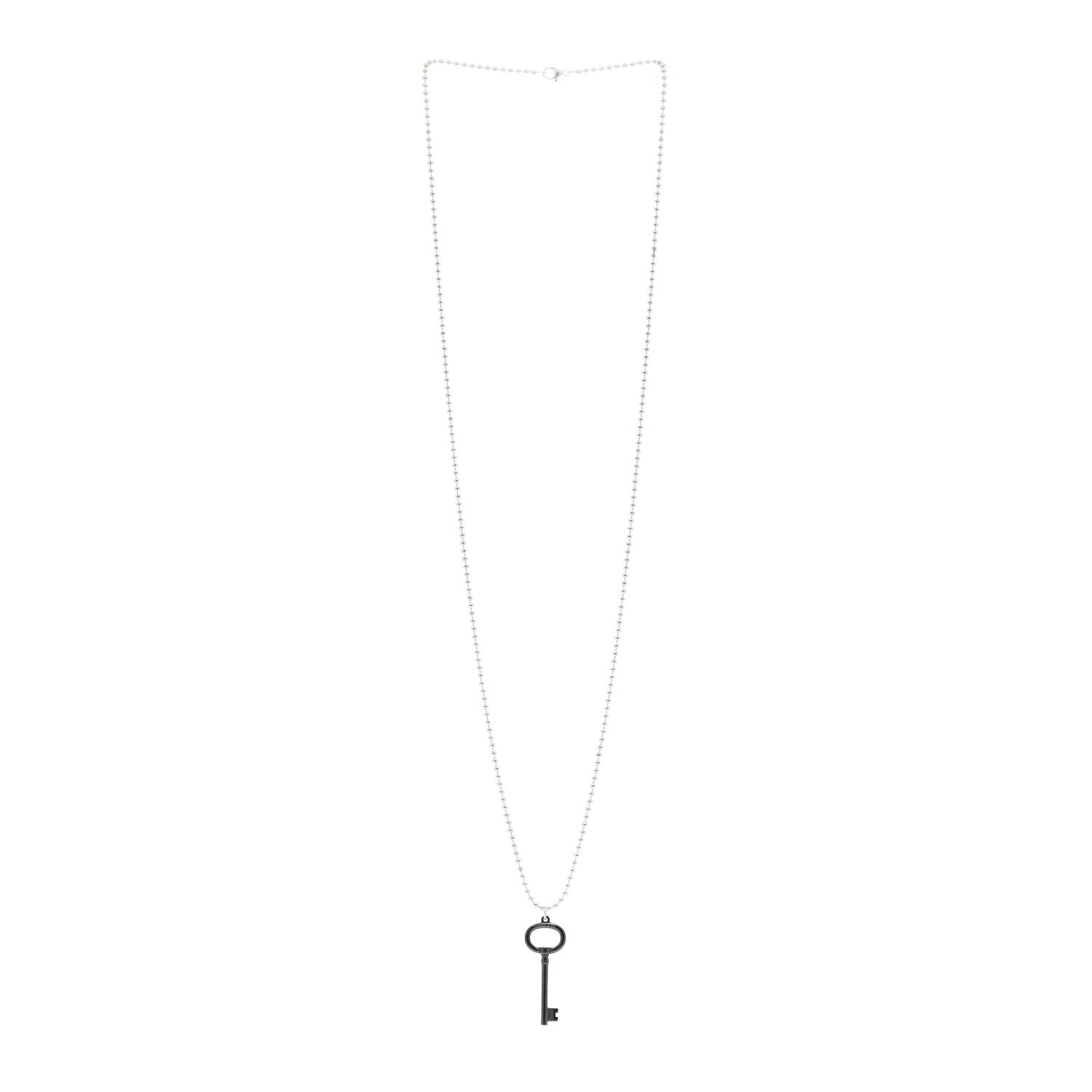 Tiffany Sterling Silver Black Titanium Key Pendant Bead Chain Necklace 3 of 5