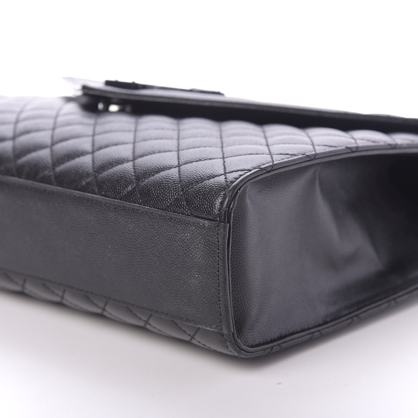 Grain De Poudre Textured Mixed Matelasse Large Triquilt Monogram Monochrome Satchel Black