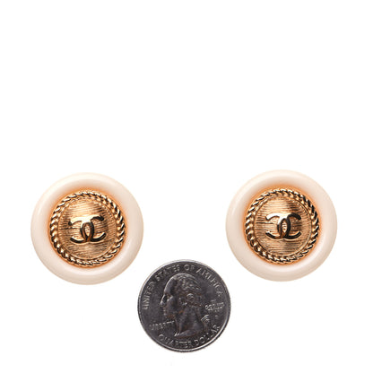 Chanel Round Earrings Gold Cream 2 of 5