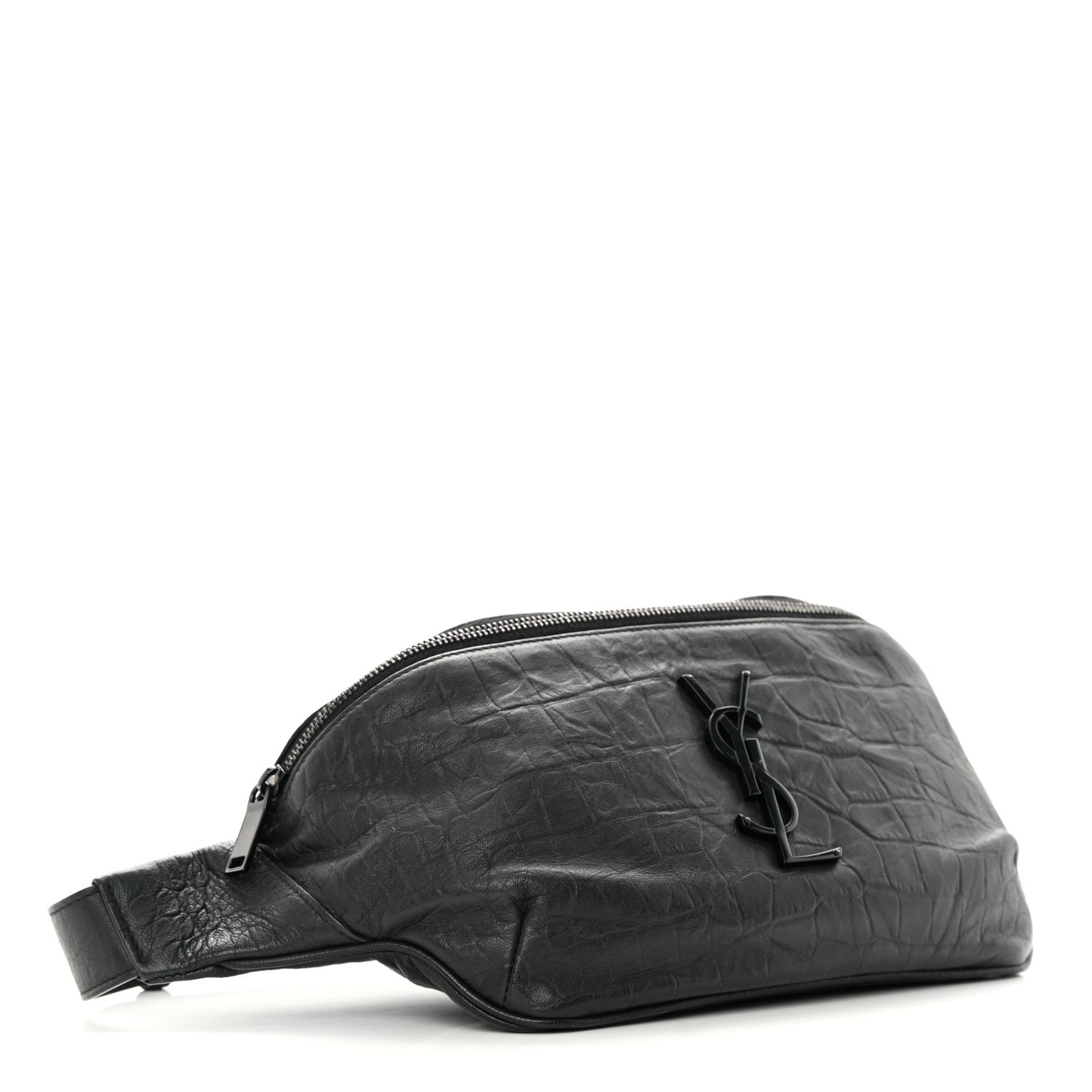 Calfskin Crocodile Embossed Monogram Belt Bag Black