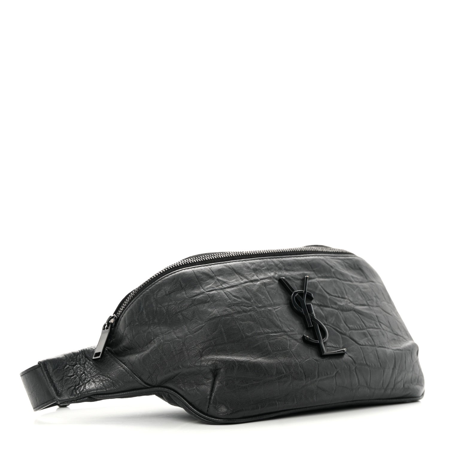 Saint Laurent Calfskin Crocodile Embossed Monogram Belt Bag Black 4 of 13