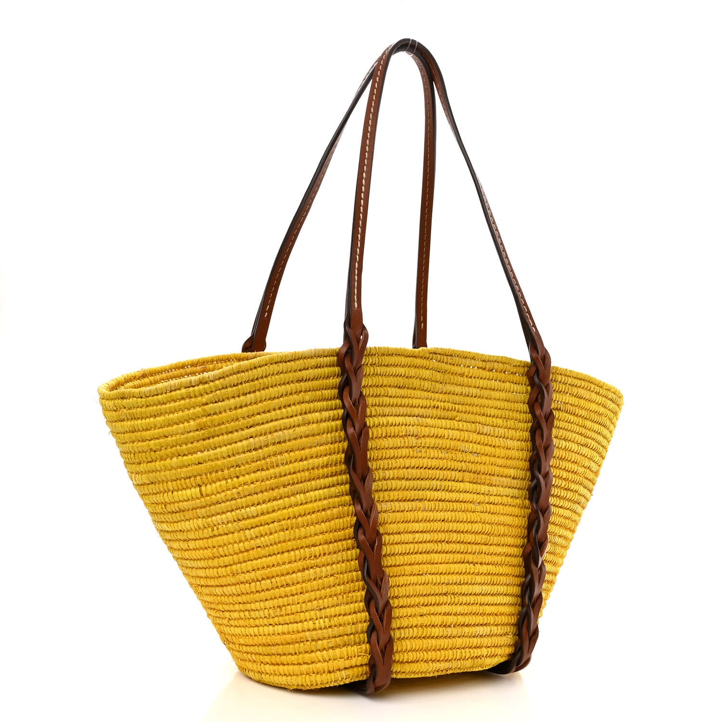 Paglia Vitello Woven Braided Basket Tote Yellow Cognac