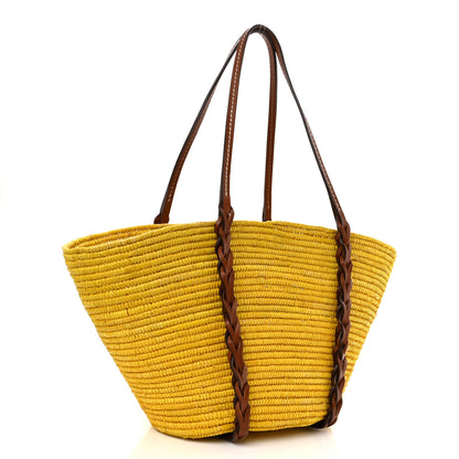 Prada Paglia Vitello Woven Braided Basket Tote Yellow Cognac 3 of 9
