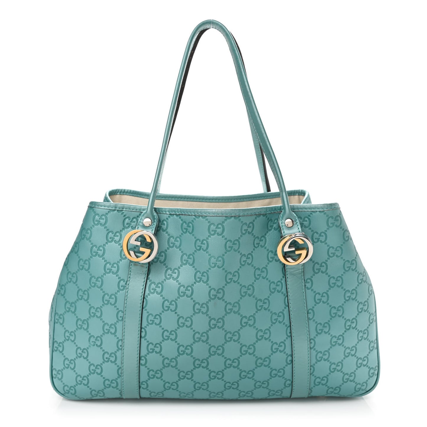 Metallic Guccissima Medium GG Twins Tote Teal