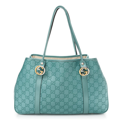 Gucci Metallic Guccissima Medium GG Twins Tote Teal 1 of 13