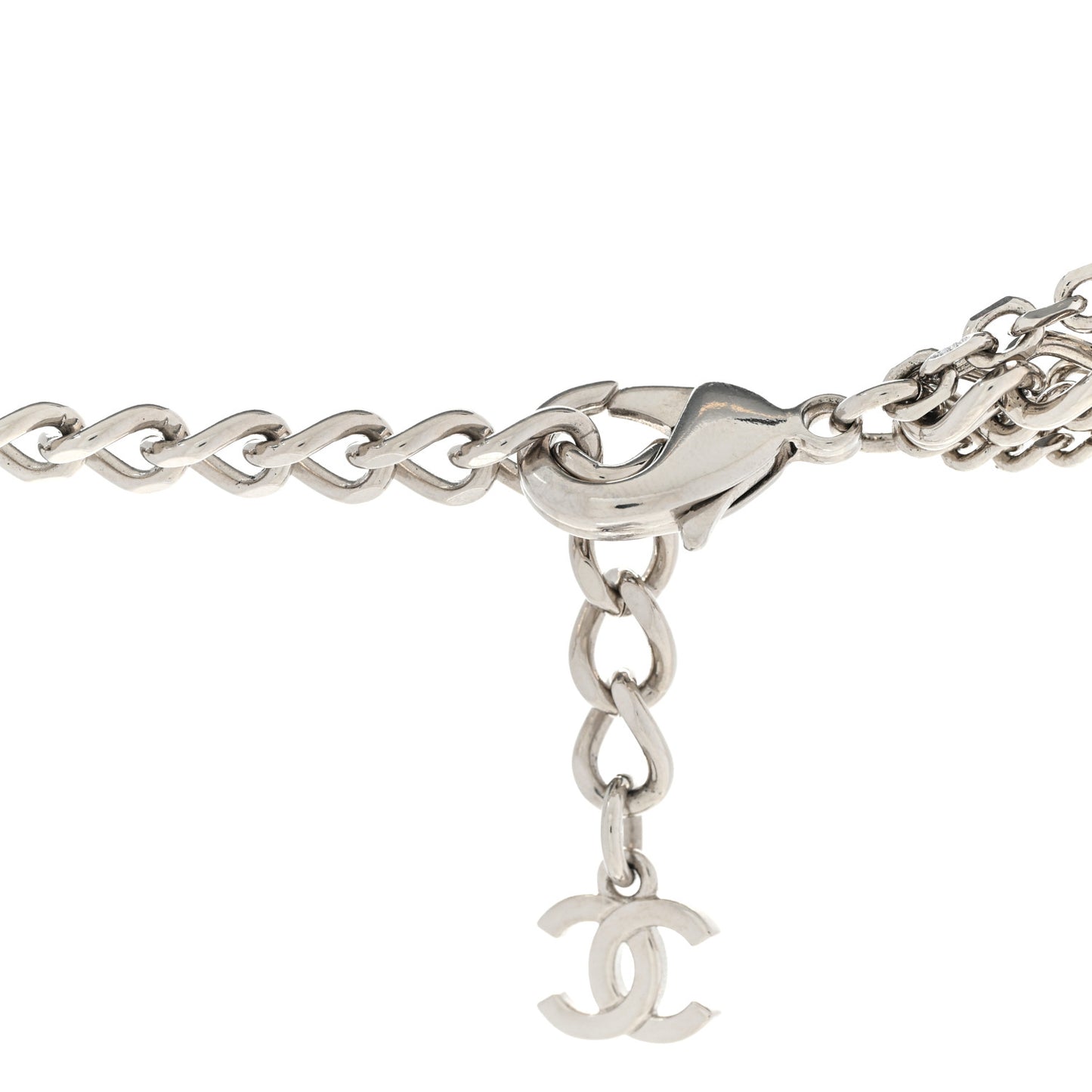 Baguette Crystal CC Multi Strand Long Chain Necklace Silver