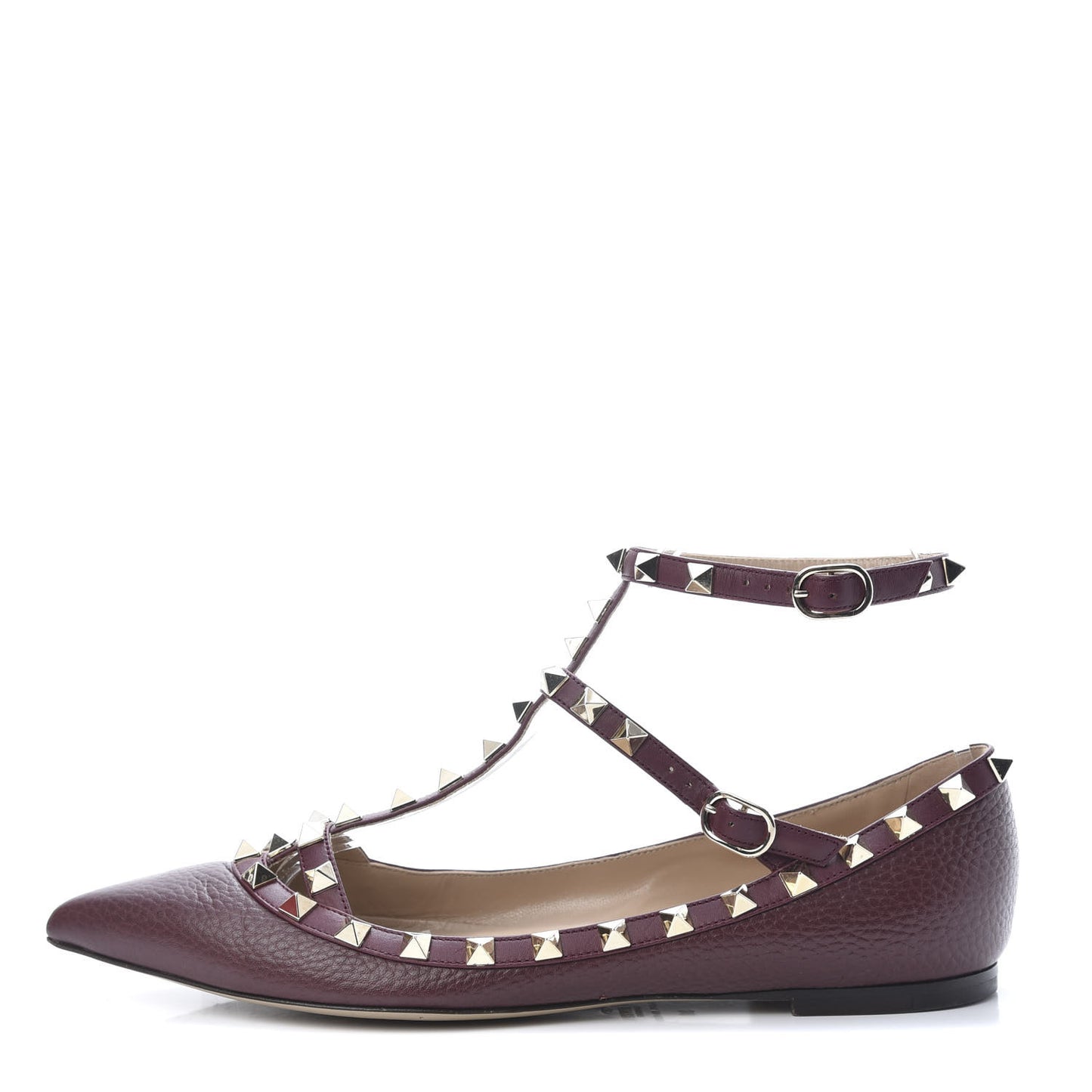 Pebbled Calfskin Rockstud Cage Ballerina Flats 38 Rubin