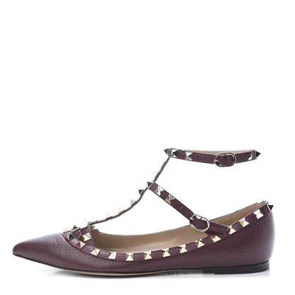 Valentino Garavani Pebbled Calfskin Rockstud Cage Ballerina Flats 38 Rubin 1 of 12