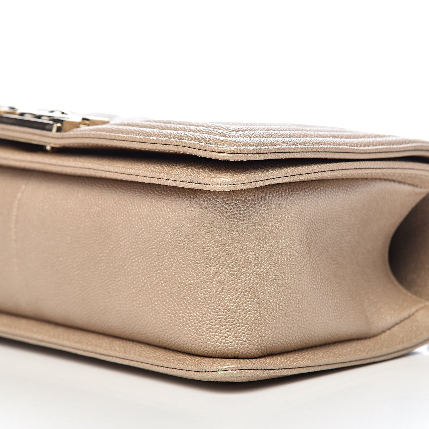 Metallic Caviar Chevron Quilted Medium Boy Flap Light Beige