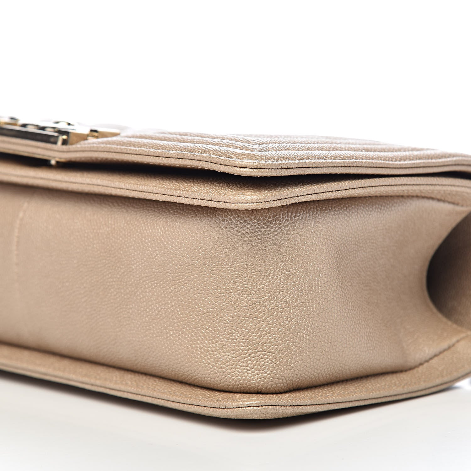 Chanel Metallic Caviar Chevron Quilted Medium Boy Flap Light Beige 9 of 11