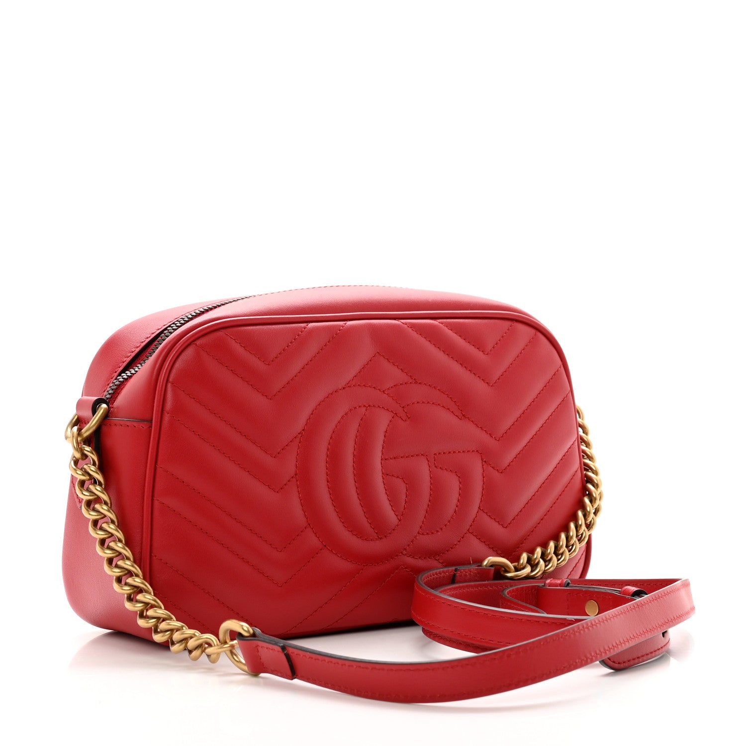 Gucci Calfskin Matelasse Small GG Marmont Chain Shoulder Bag Hibiscus Red 3 of 11