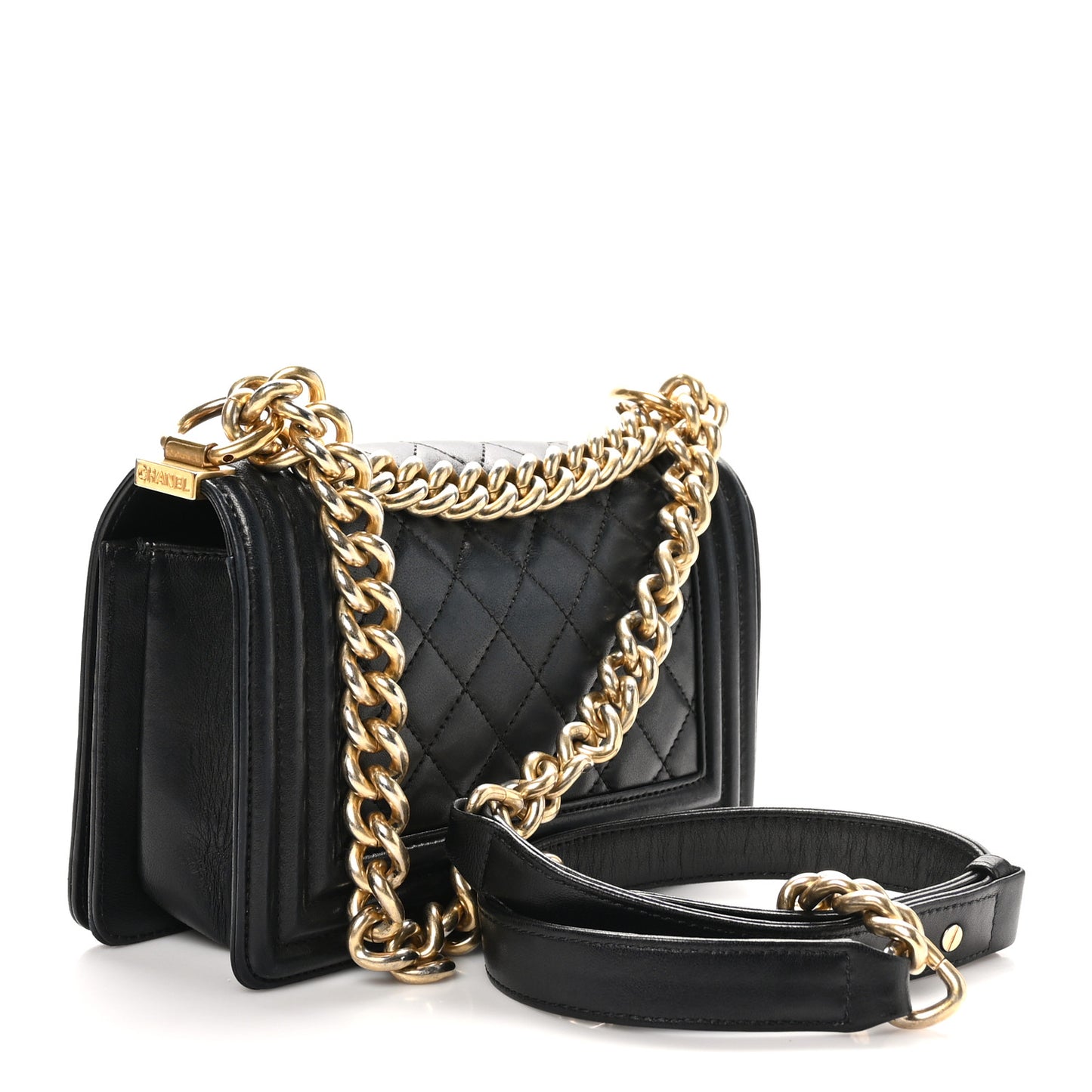 Lambskin Quilted Small Boy Flap Black