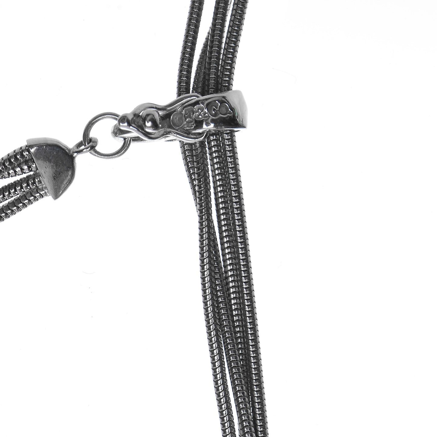 18k White Gold Hematite Carnelian Smoky Quartz Metal Feather Lariat Necklace