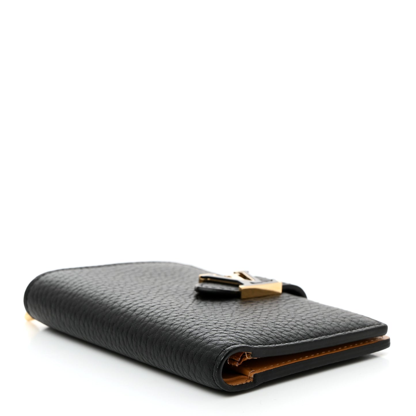 Taurillon Capucines Vertical Compact Wallet Black