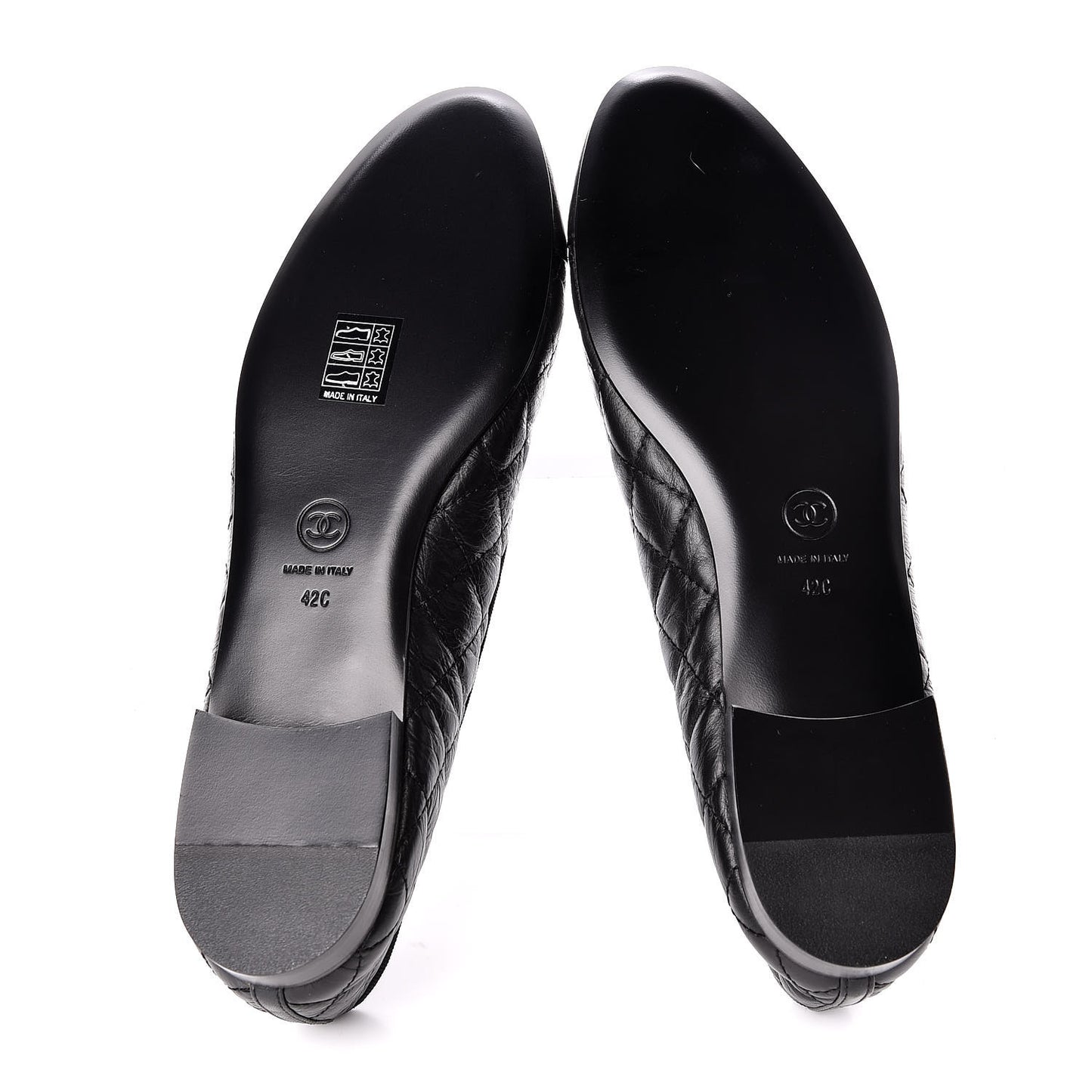 Aged Calfskin Quilted Cap Toe Ballerina Flats 42 Black