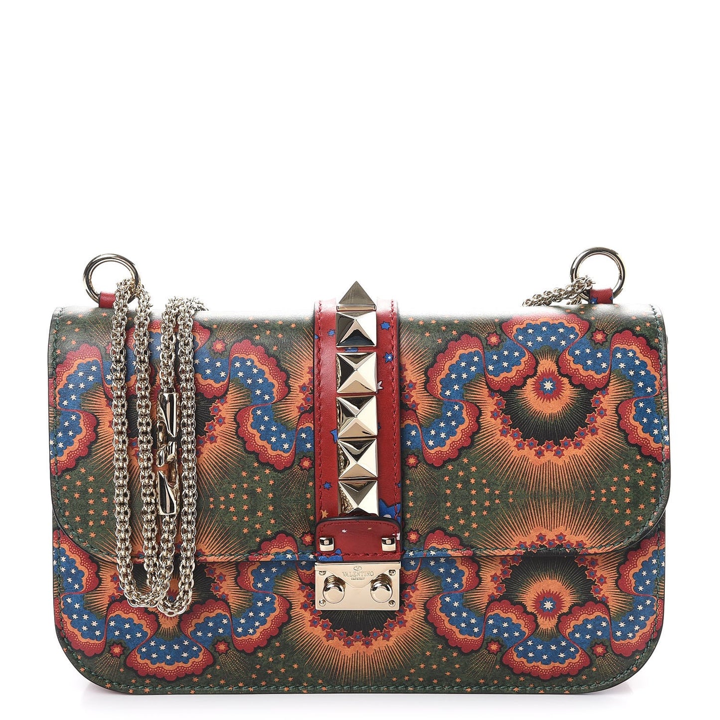 Vitello Enchanted Wonderland Medium Glam Lock Rockstud Flap Multicolor