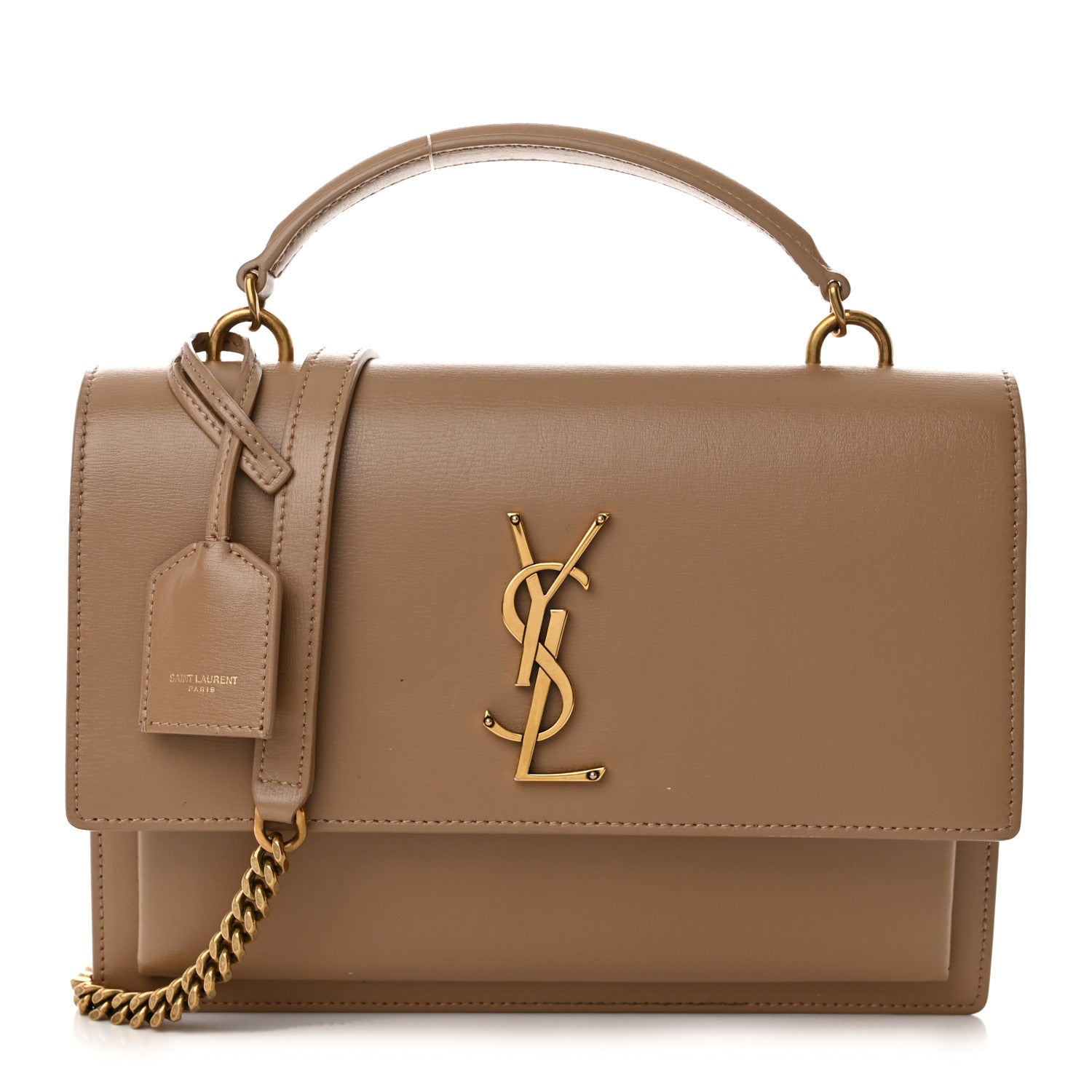 Saint Laurent Smooth Calfskin Medium Monogram Sunset Satchel Natural Tan 1 of 13