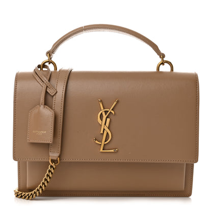 Saint Laurent Smooth Calfskin Medium Monogram Sunset Satchel Natural Tan 1 of 13