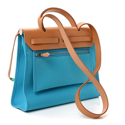 Hermes Vache Hunter Toile Herbag Zip 31 PM Bleu Azteque Menthe 4 of 11