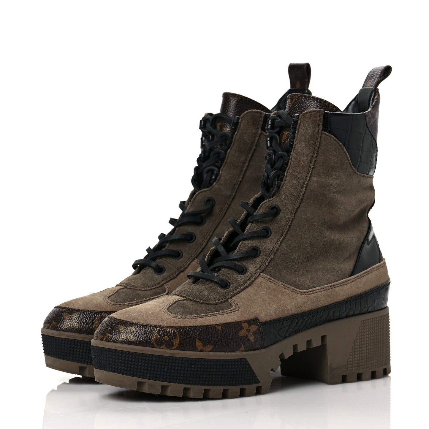 Suede Calfskin Monogram Laureate Platform Desert Boots 38.5 Taupe