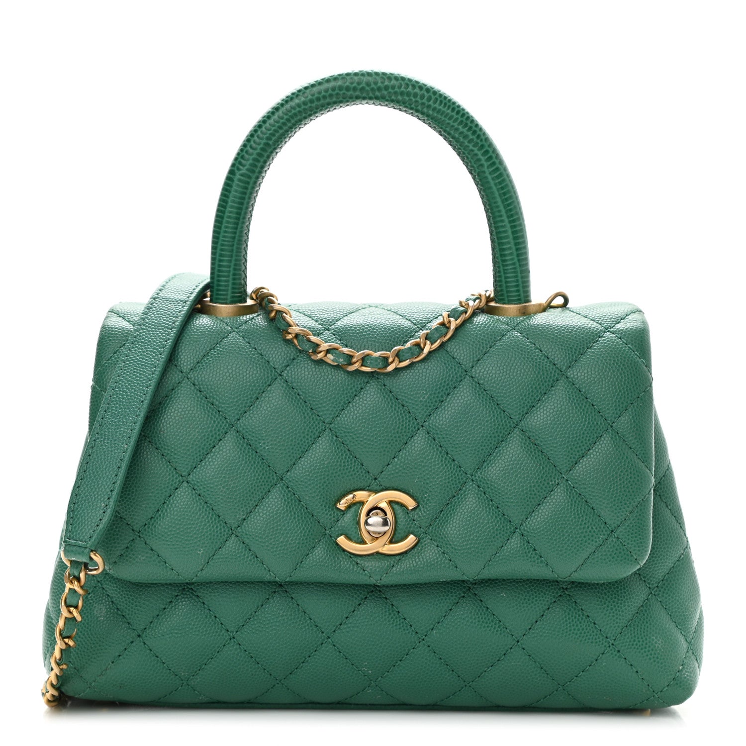 Chanel Caviar Quilted Lizard Embossed Mini Coco Handle Flap Green 1 of 13