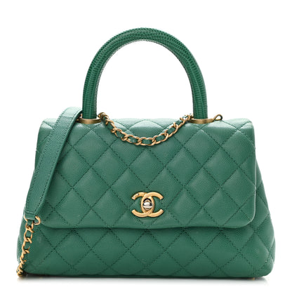 Chanel Caviar Quilted Lizard Embossed Mini Coco Handle Flap Green 1 of 13