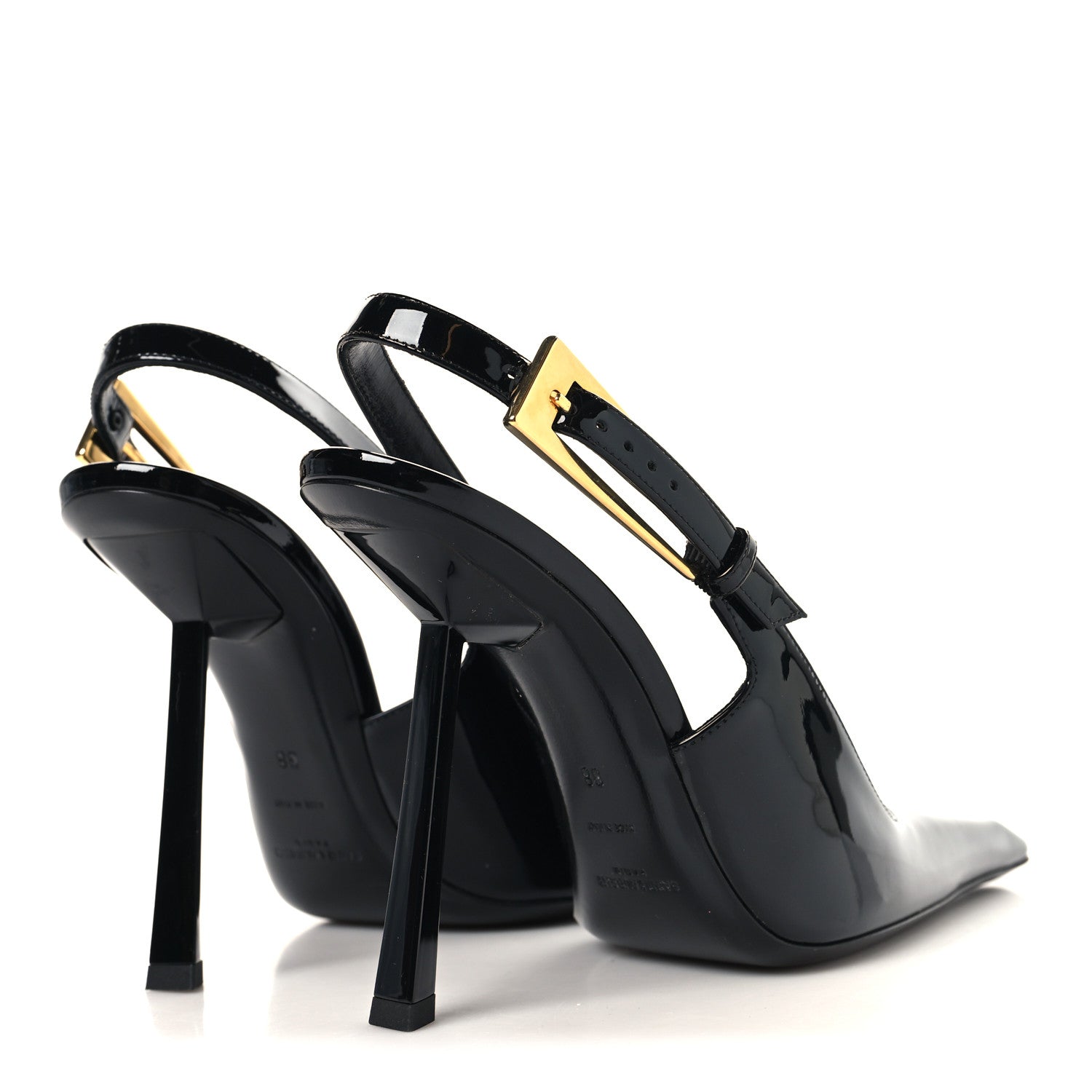 Saint Laurent Glazed Calfskin Lee Slingback Pumps 38 Black 5 of 10
