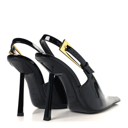Saint Laurent Glazed Calfskin Lee Slingback Pumps 38 Black 5 of 10