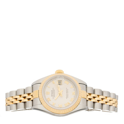 Rolex Stainless Steel 18K Yellow Gold 26mm Oyster Perpetual Datejust Watch White Pyramid Roman 79173 2 of 4