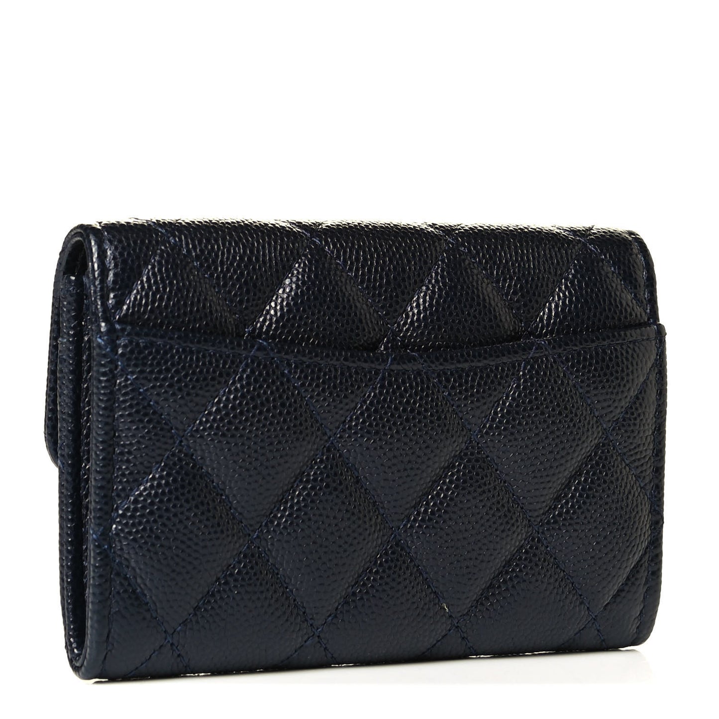 Caviar Quilted Flap Card Holder Wallet Navy Blue
